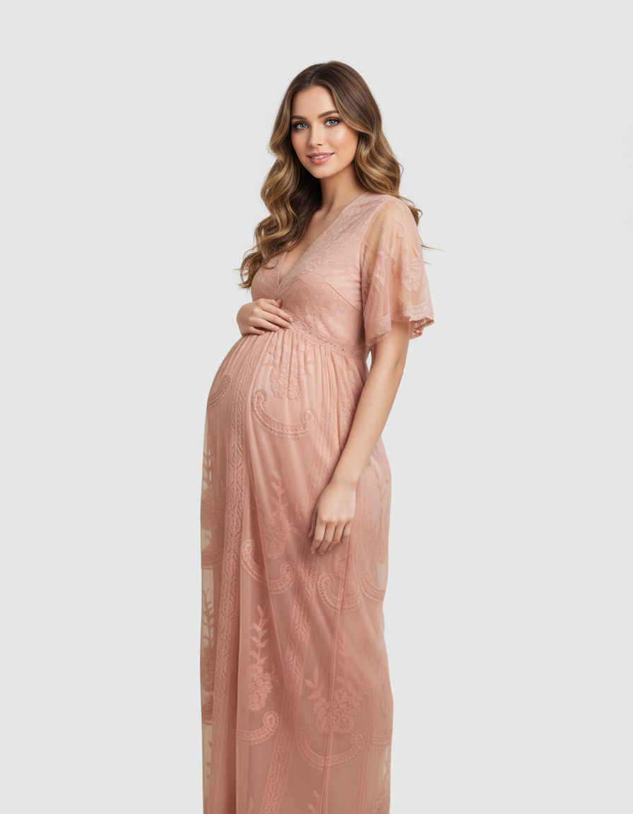 Bump Society – The Comfort Collection: Lace Overlay Boho Maternity Maxi Dress-Bump Society