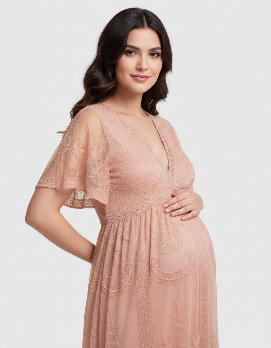 Bump Society – The Comfort Collection: Lace Overlay Boho Maternity Maxi Dress-Bump Society
