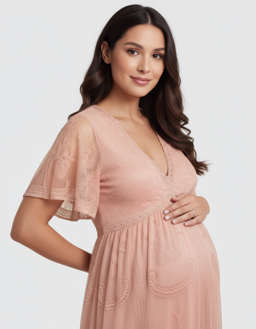 Bump Society – The Comfort Collection: Lace Overlay Boho Maternity Maxi Dress-Bump Society