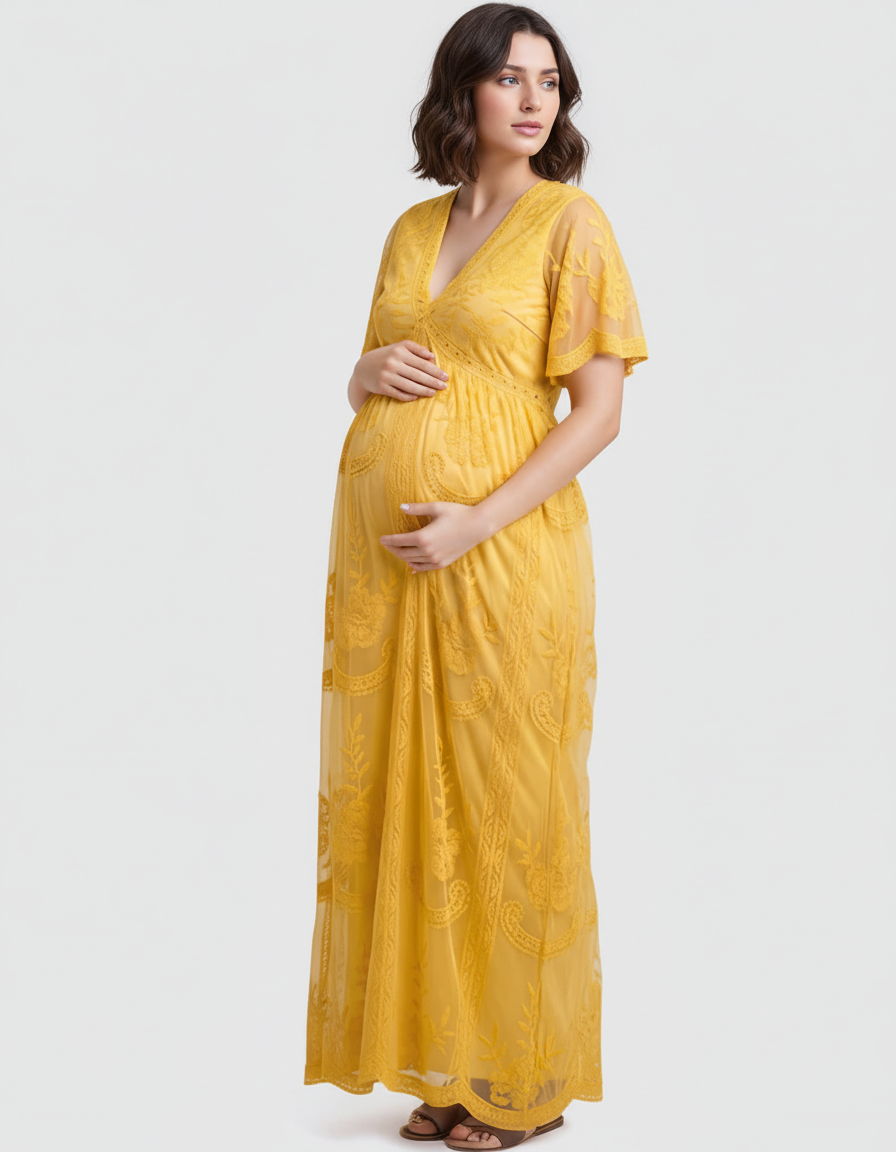 Bump Society – The Comfort Collection: Lace Overlay Boho Maternity Maxi Dress-Bump Society