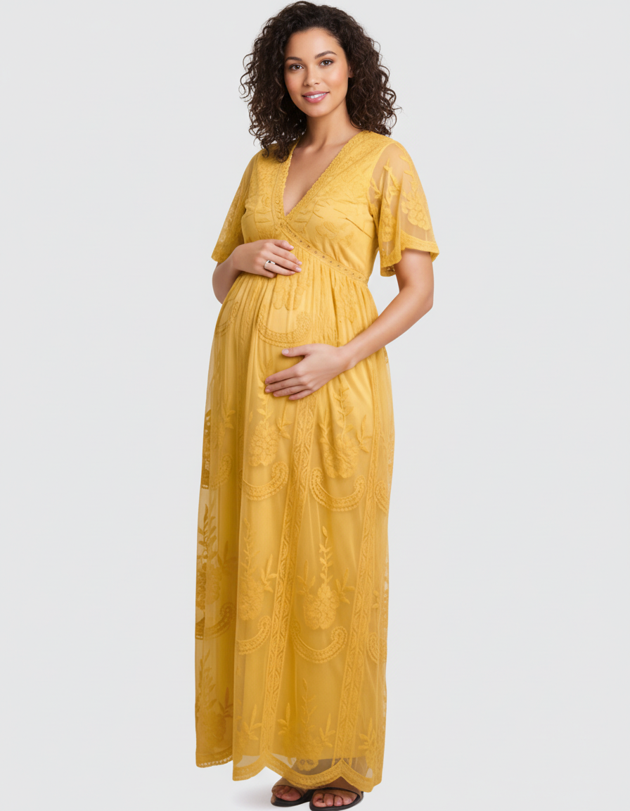Bump Society – The Comfort Collection: Lace Overlay Boho Maternity Maxi Dress-Bump Society