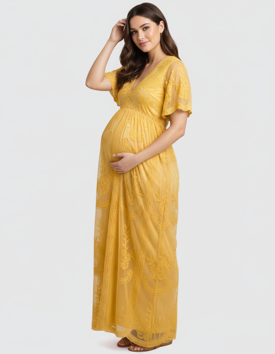 Bump Society – The Comfort Collection: Lace Overlay Boho Maternity Maxi Dress-Bump Society