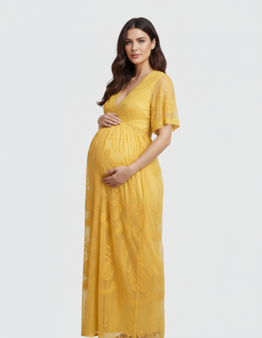 Bump Society – The Comfort Collection: Lace Overlay Boho Maternity Maxi Dress-Bump Society