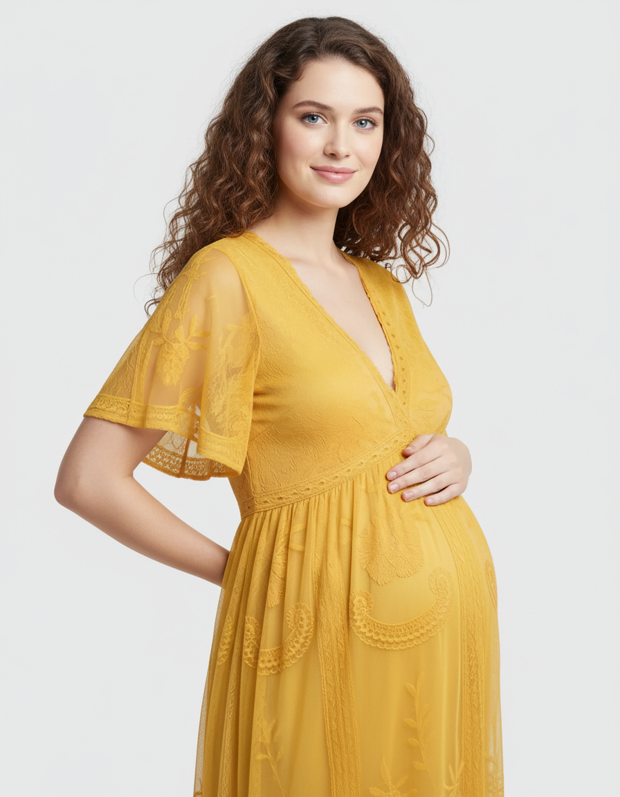 Bump Society – The Comfort Collection: Lace Overlay Boho Maternity Maxi Dress-Bump Society