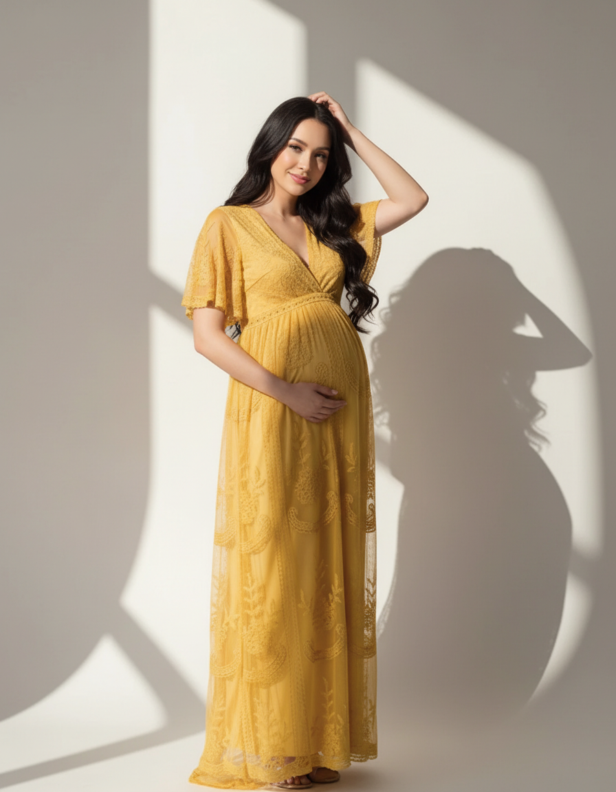 Bump Society – The Comfort Collection: Lace Overlay Boho Maternity Maxi Dress-Bump Society