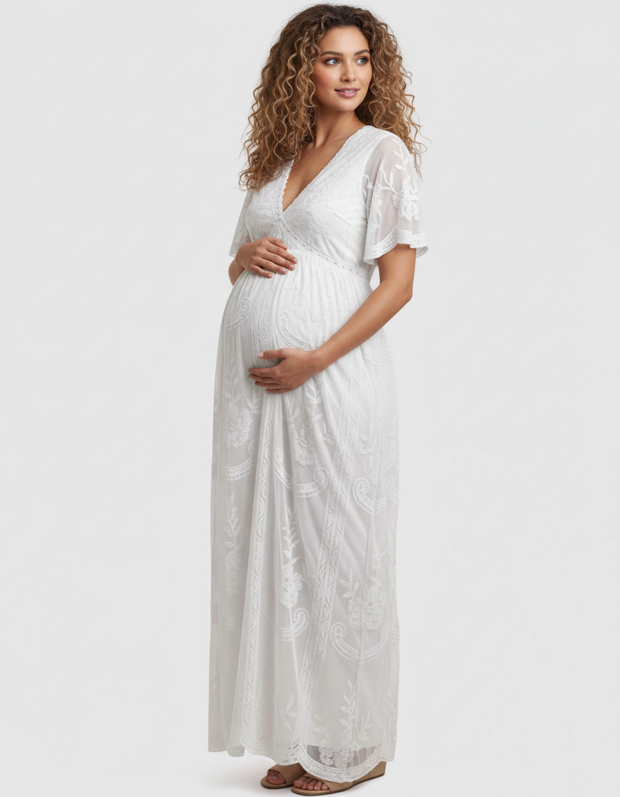 Bump Society – The Comfort Collection: Lace Overlay Boho Maternity Maxi Dress-Bump Society