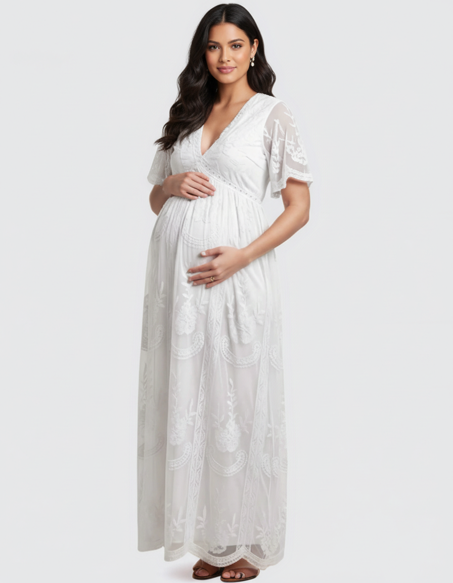 Bump Society – The Comfort Collection: Lace Overlay Boho Maternity Maxi Dress-Bump Society