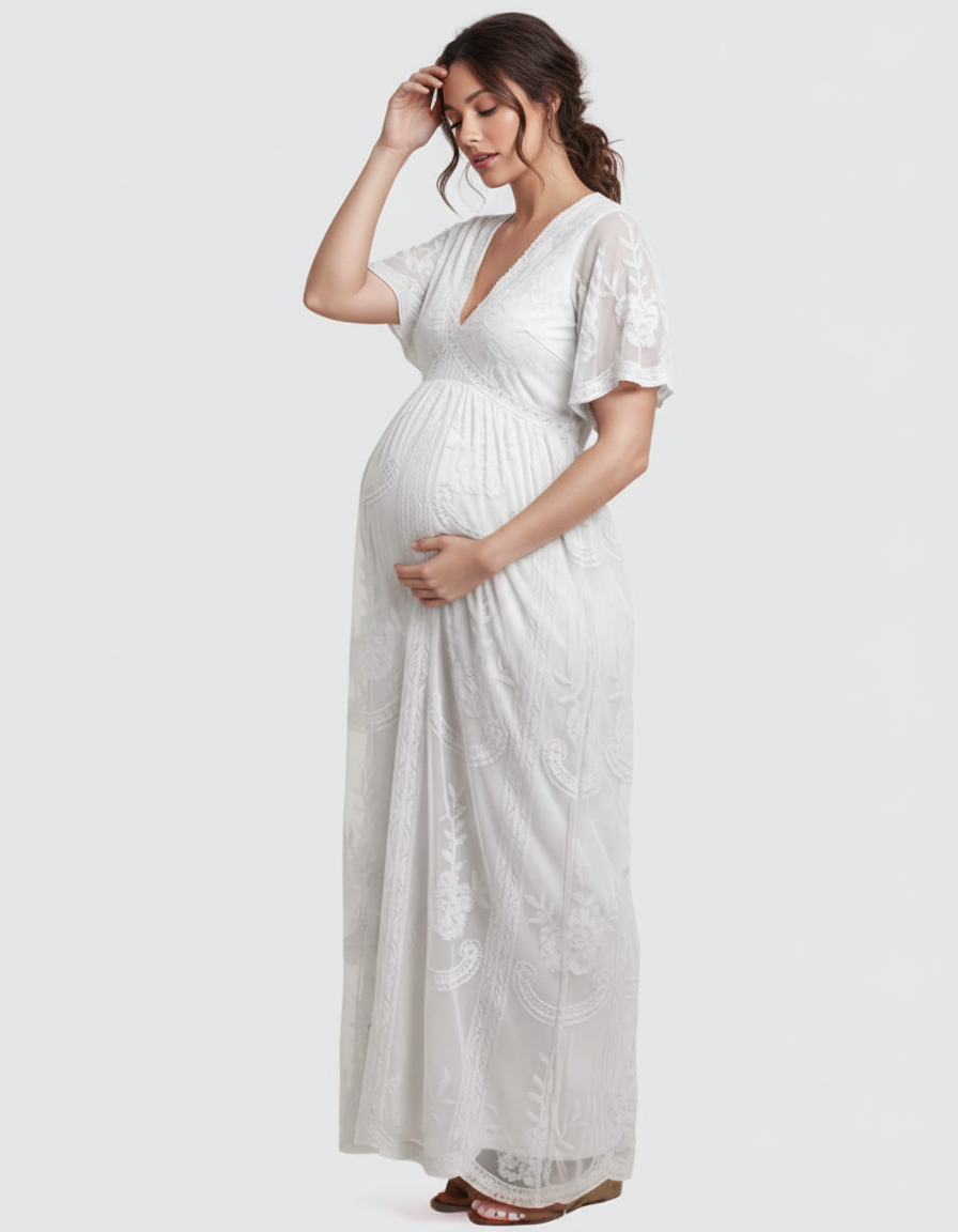 Bump Society – The Comfort Collection: Lace Overlay Boho Maternity Maxi Dress-Bump Society