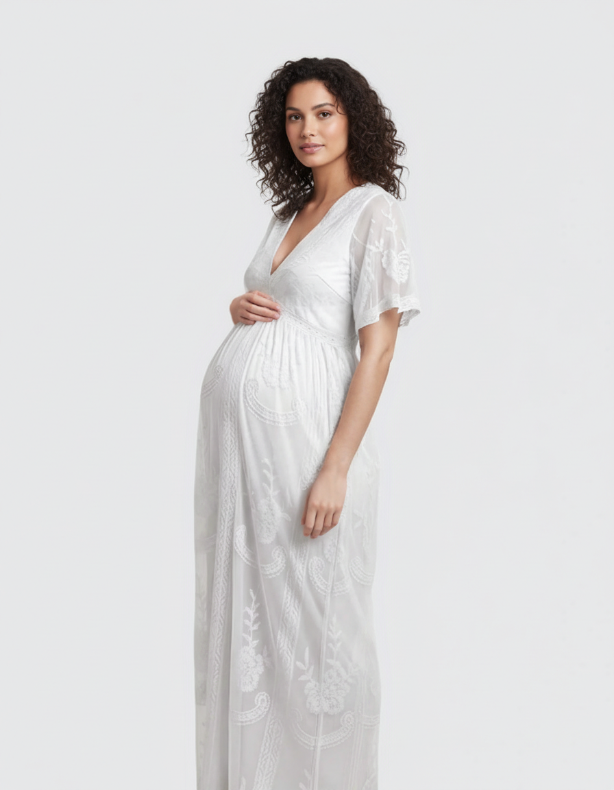 Bump Society – The Comfort Collection: Lace Overlay Boho Maternity Maxi Dress-Bump Society