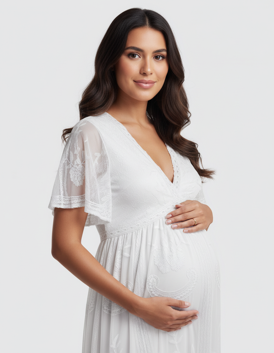 Bump Society – The Comfort Collection: Lace Overlay Boho Maternity Maxi Dress-Bump Society