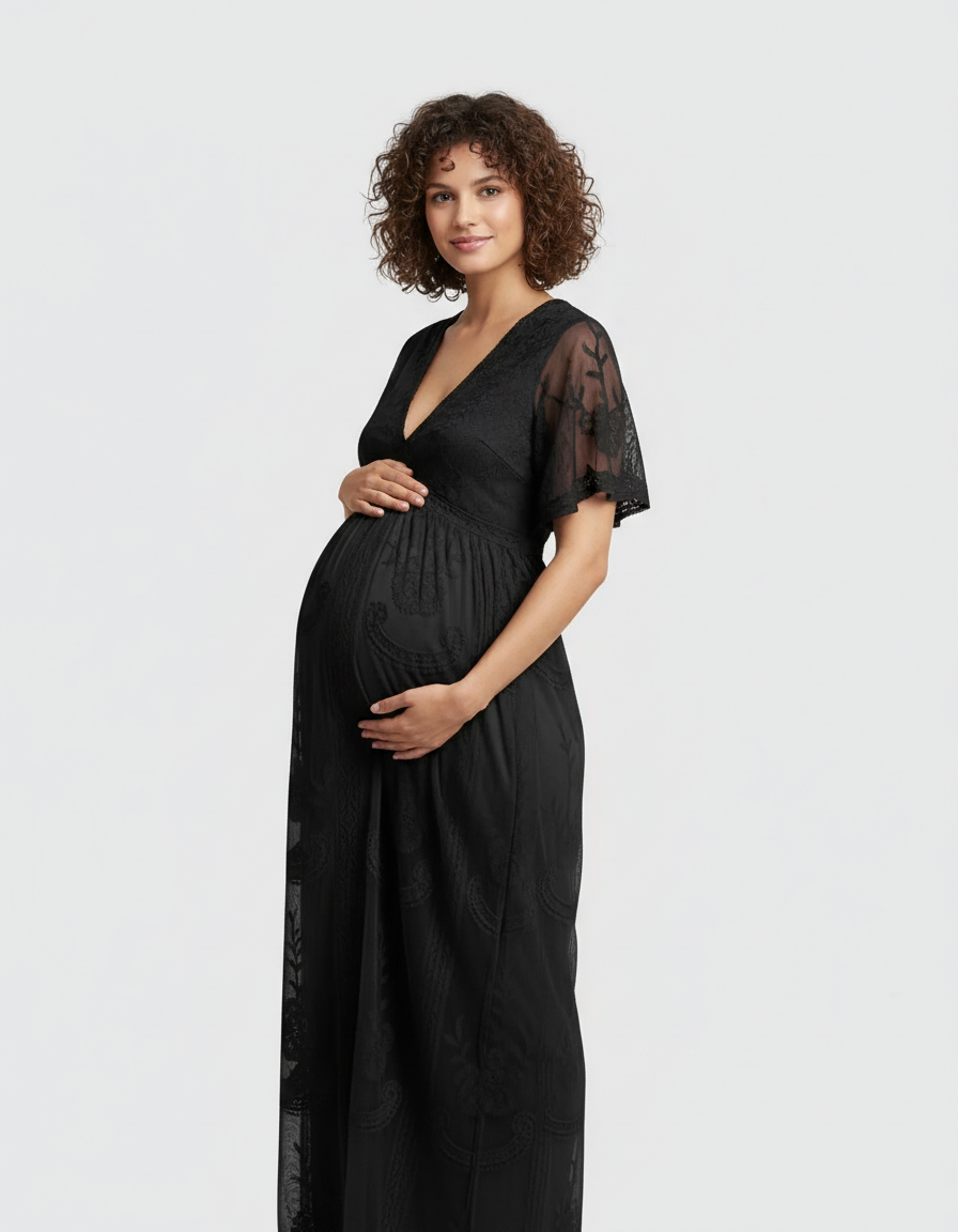 Bump Society – The Comfort Collection: Lace Overlay Boho Maternity Maxi Dress-Bump Society
