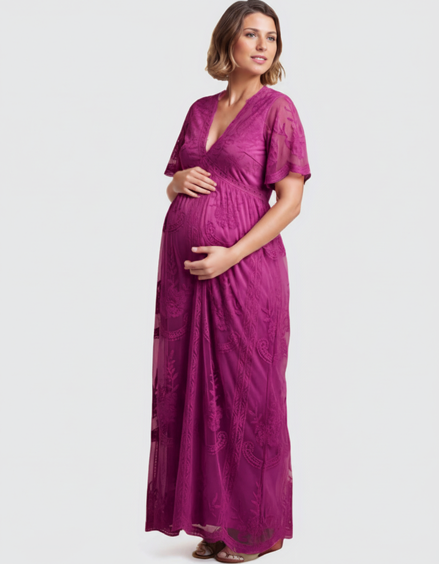 Bump Society – The Comfort Collection: Lace Overlay Boho Maternity Maxi Dress-Bump Society