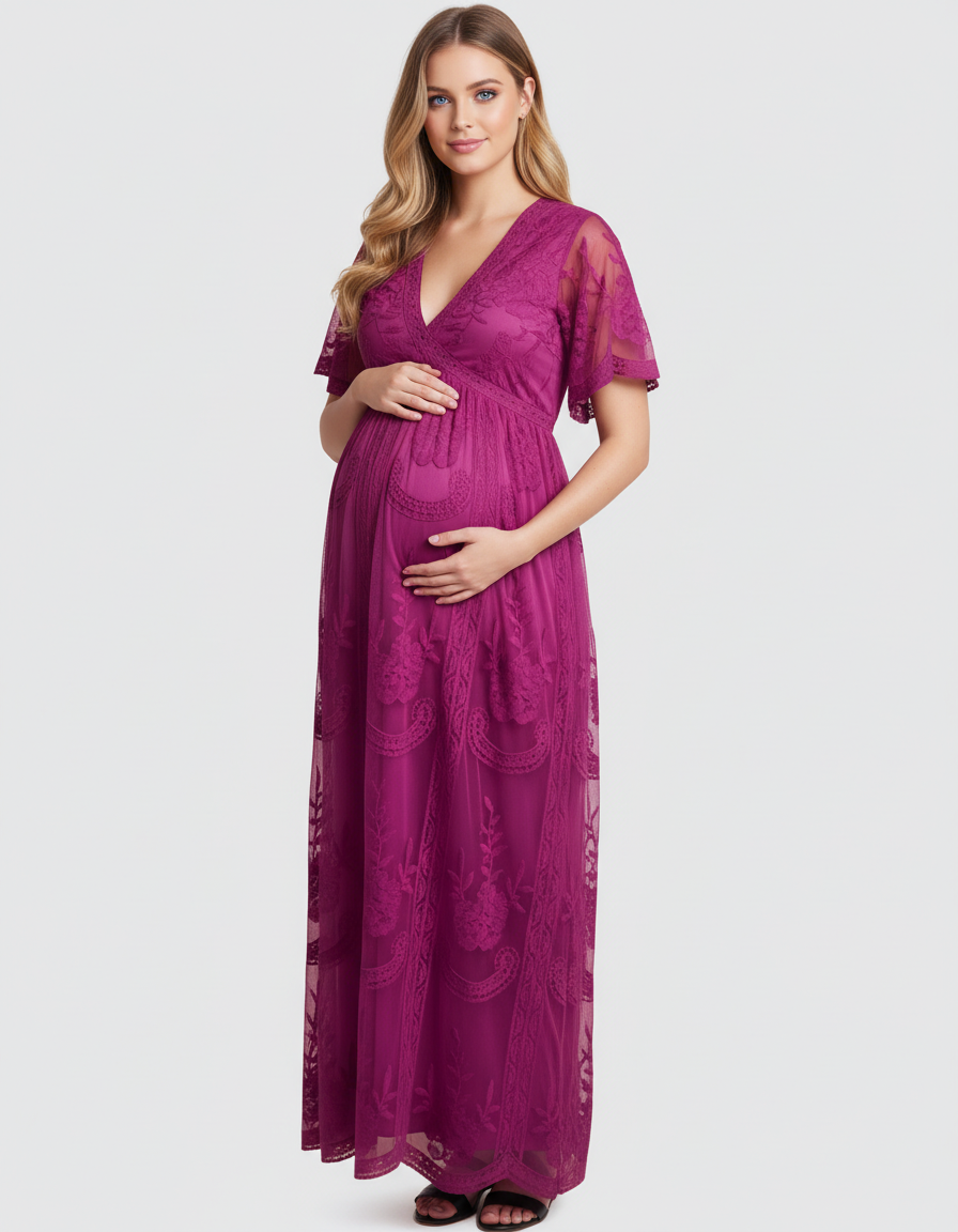 Bump Society – The Comfort Collection: Lace Overlay Boho Maternity Maxi Dress-Bump Society