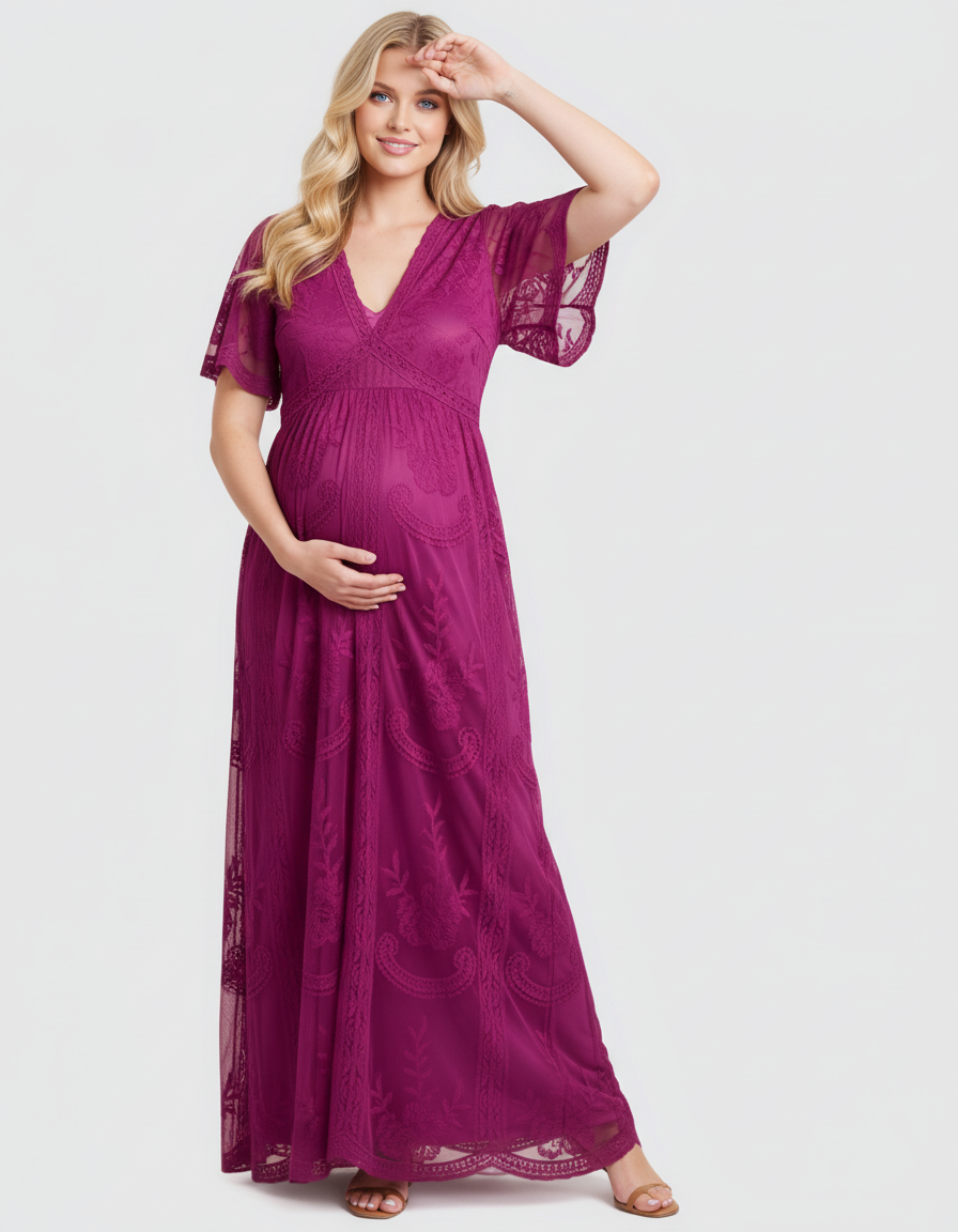 Bump Society – The Comfort Collection: Lace Overlay Boho Maternity Maxi Dress-Bump Society