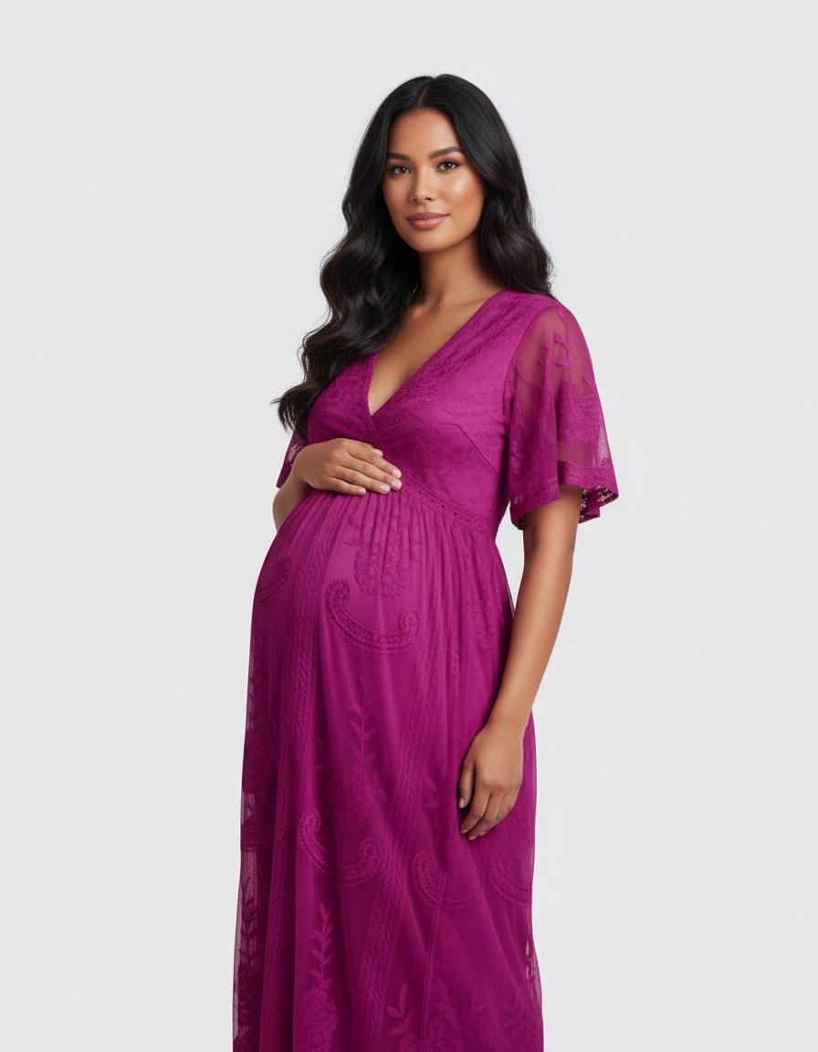 Bump Society – The Comfort Collection: Lace Overlay Boho Maternity Maxi Dress-Bump Society