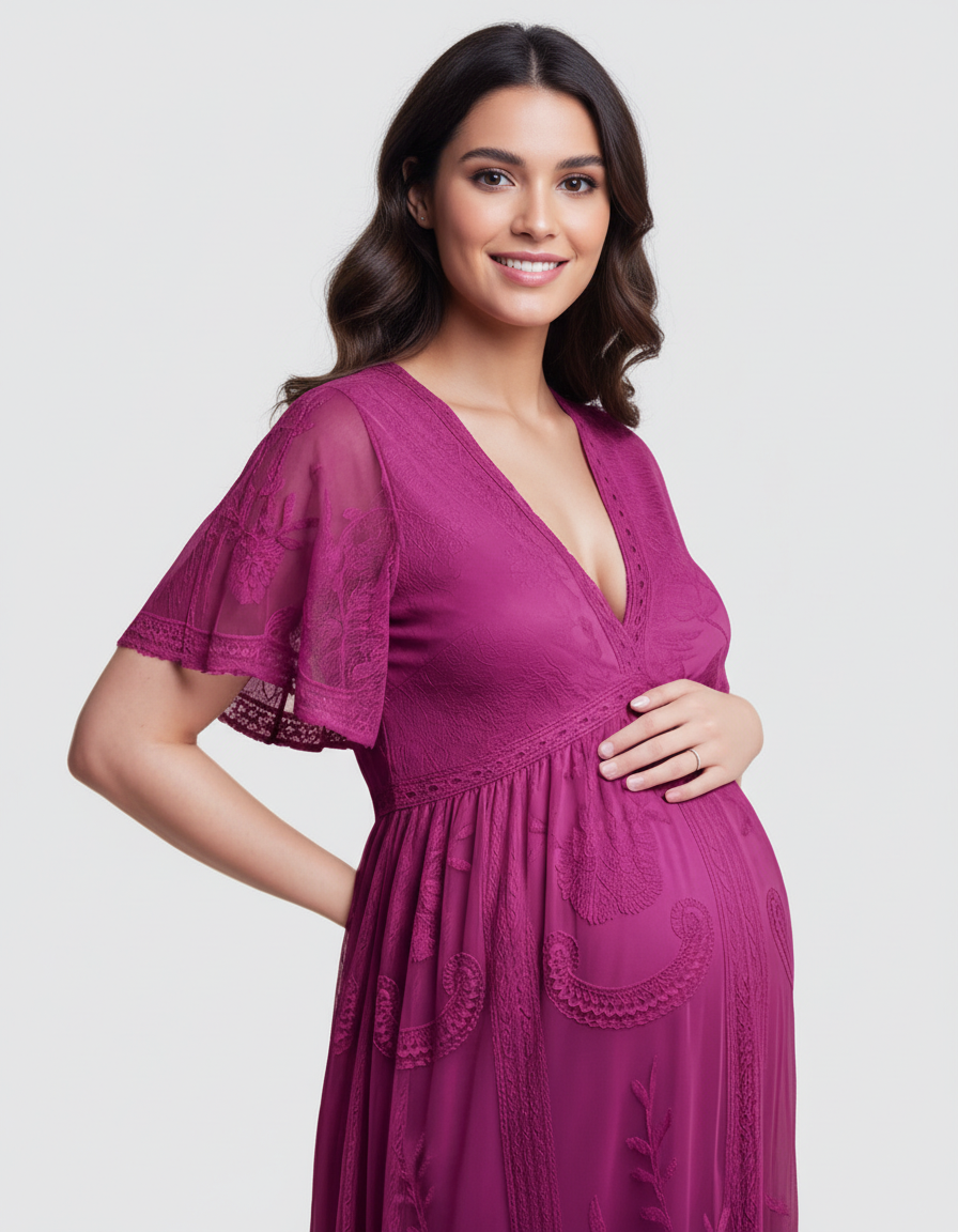 Bump Society – The Comfort Collection: Lace Overlay Boho Maternity Maxi Dress-Bump Society