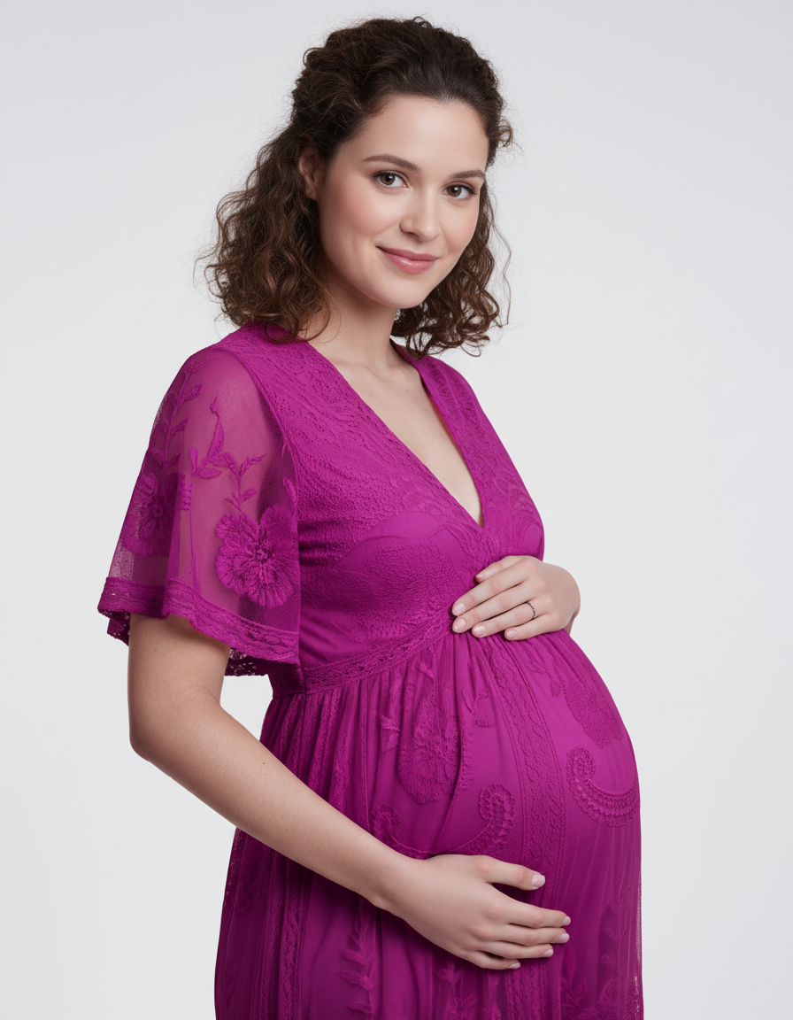 Bump Society – The Comfort Collection: Lace Overlay Boho Maternity Maxi Dress-Bump Society