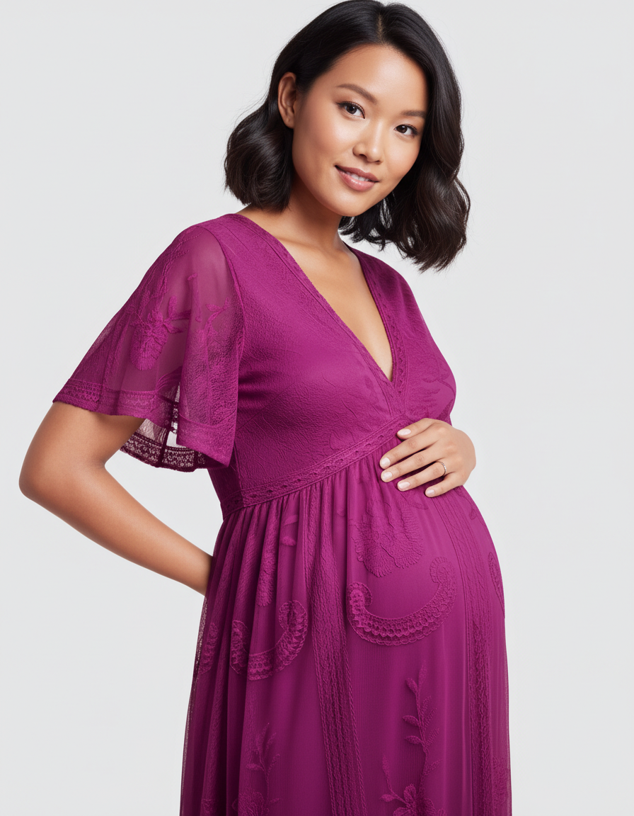 Bump Society – The Comfort Collection: Lace Overlay Boho Maternity Maxi Dress-Bump Society