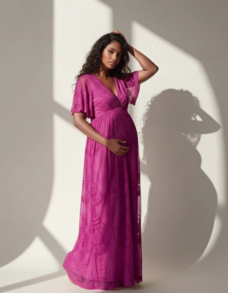 Bump Society – The Comfort Collection: Lace Overlay Boho Maternity Maxi Dress-Bump Society
