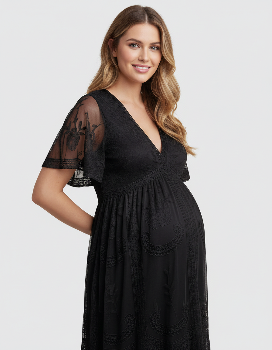 Bump Society – The Comfort Collection: Lace Overlay Boho Maternity Maxi Dress-Bump Society