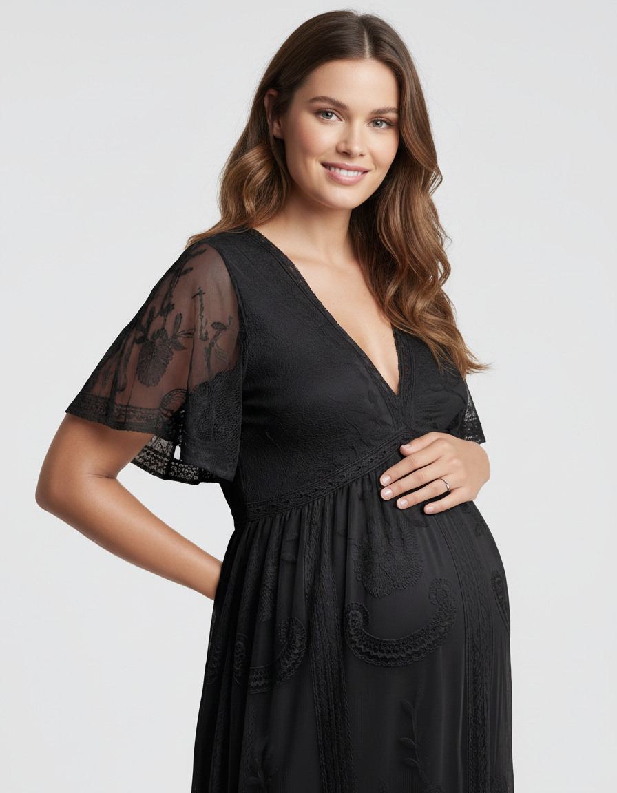 Bump Society – The Comfort Collection: Lace Overlay Boho Maternity Maxi Dress-Bump Society