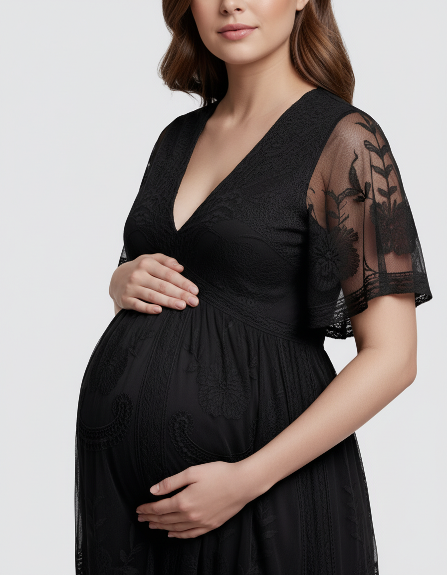 Bump Society – The Comfort Collection: Lace Overlay Boho Maternity Maxi Dress-Bump Society