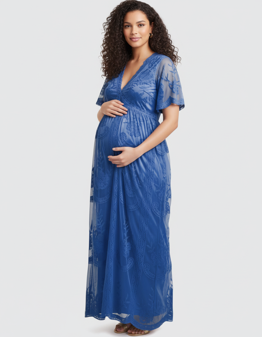 Bump Society – The Comfort Collection: Lace Overlay Boho Maternity Maxi Dress-Bump Society