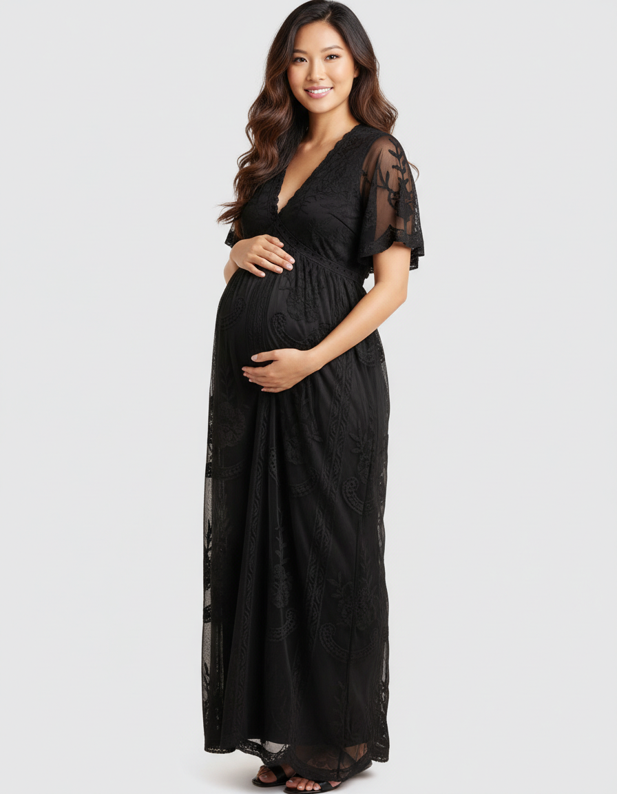Bump Society – The Comfort Collection: Lace Overlay Boho Maternity Maxi Dress-Bump Society