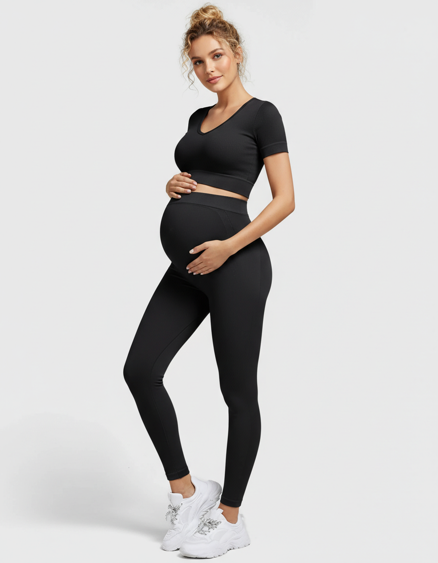 Bump Society – The Comfort Collection: Nylon Stretch Comfort Fit Maternity Activewear Set-Bump Society