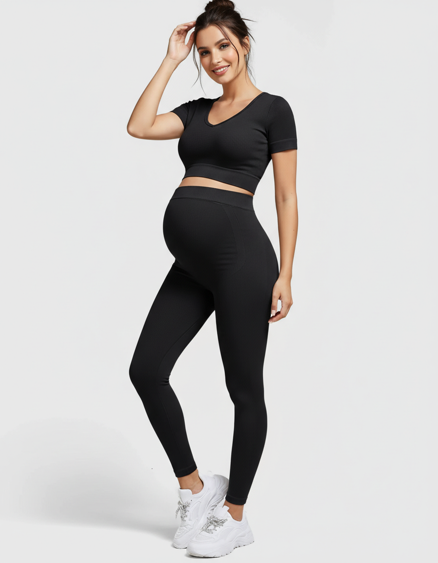 Bump Society – The Comfort Collection: Nylon Stretch Comfort Fit Maternity Activewear Set-Bump Society