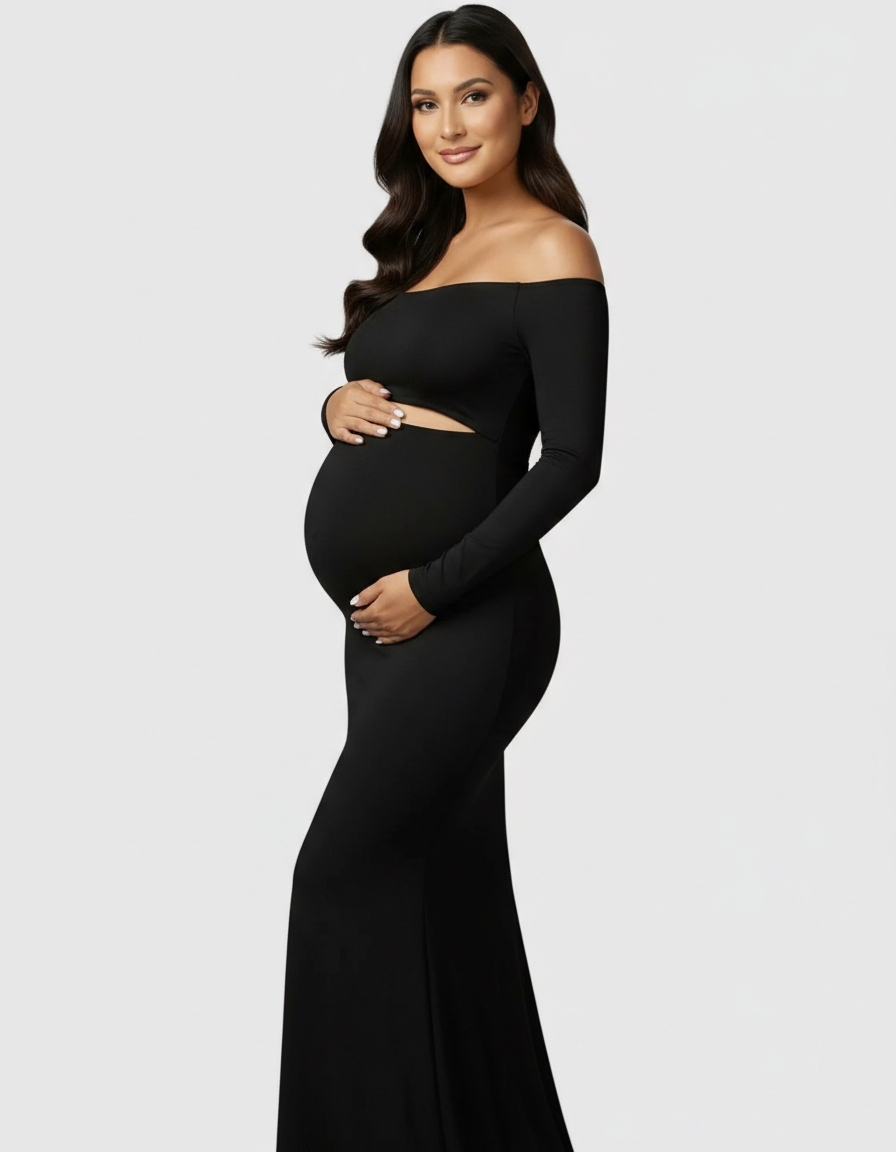 Bump Society – The Comfort Collection: Off Shoulder Cut Out Maternity Photoshoot Gown-Bump Society