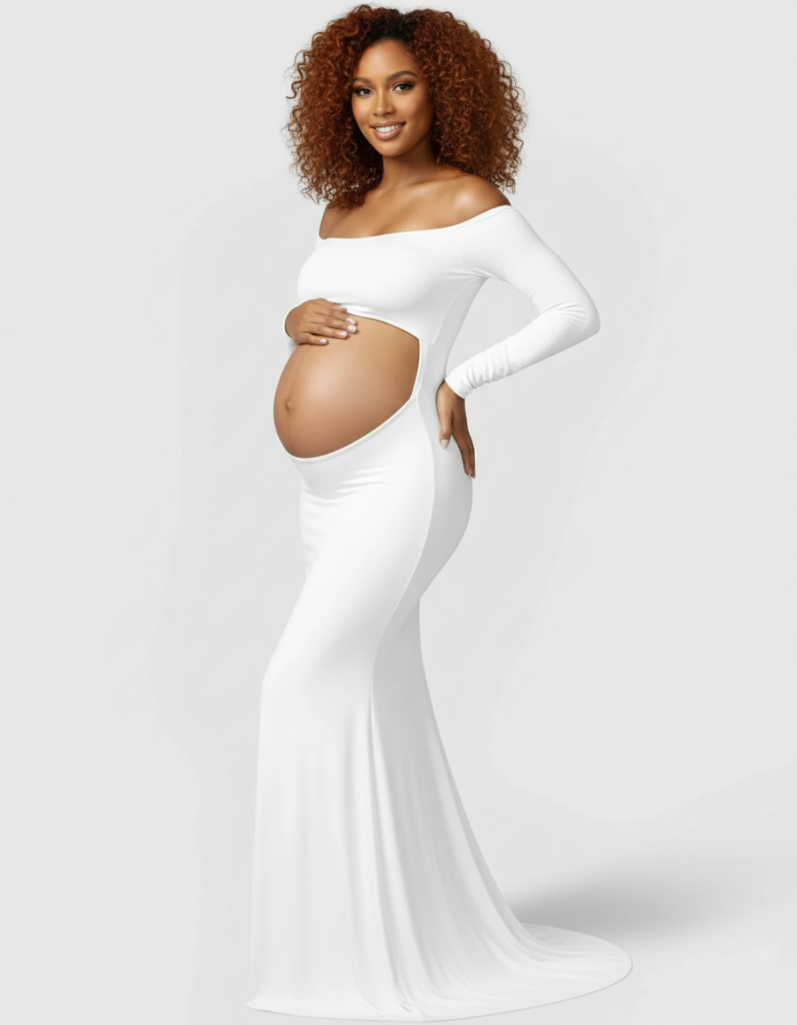 Bump Society – The Comfort Collection: Off Shoulder Cut Out Maternity Photoshoot Gown-Bump Society