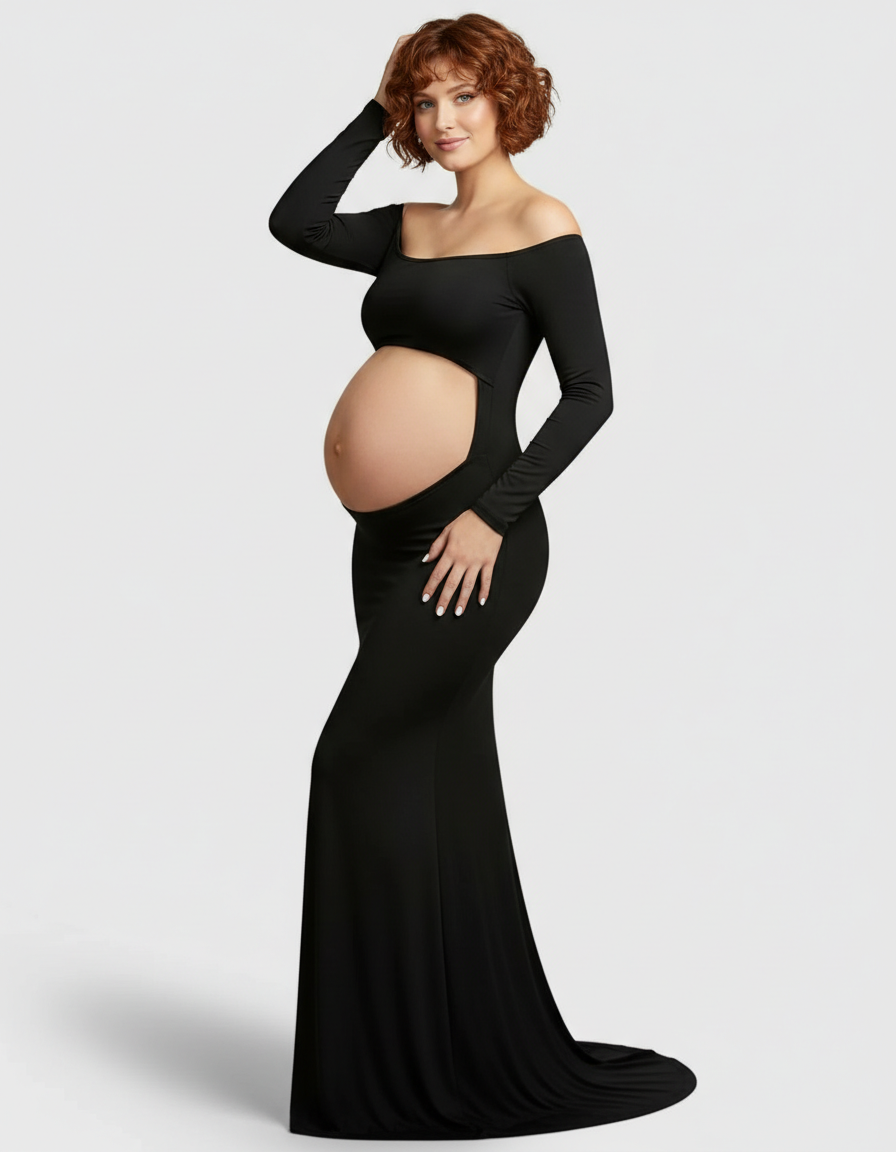 Bump Society – The Comfort Collection: Off Shoulder Cut Out Maternity Photoshoot Gown-Bump Society