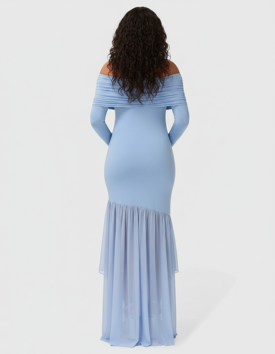 Bump Society – The Comfort Collection: Off-Shoulder Draped Maternity Photoshoot Gown-Bump Society