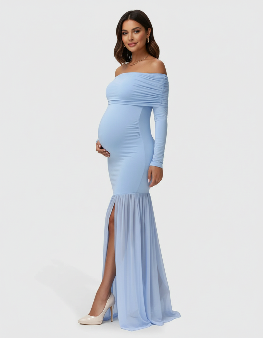Bump Society – The Comfort Collection: Off-Shoulder Draped Maternity Photoshoot Gown-Bump Society
