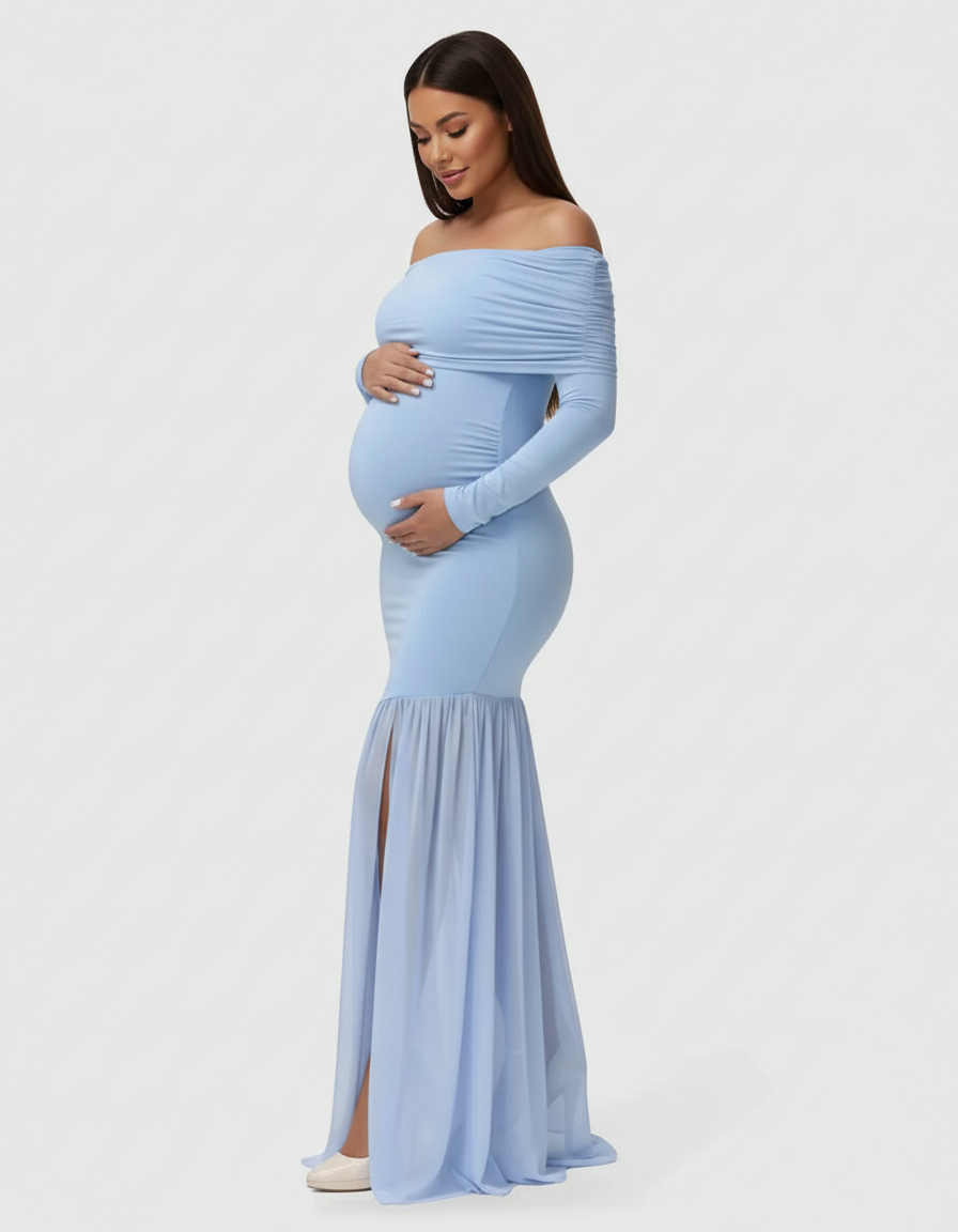 Bump Society – The Comfort Collection: Off-Shoulder Draped Maternity Photoshoot Gown-Bump Society