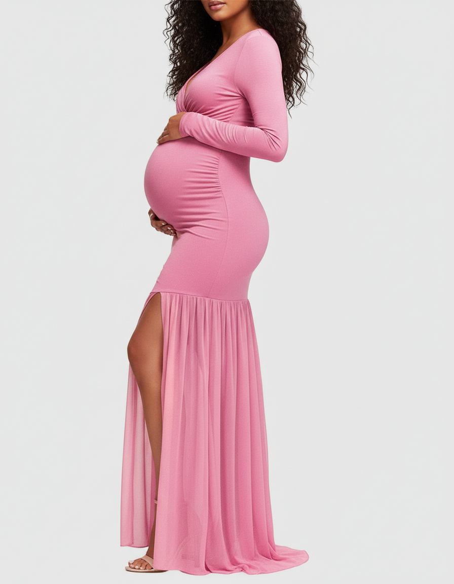 Bump Society – The Comfort Collection: Off-Shoulder Draped Maternity Photoshoot Gown-Bump Society