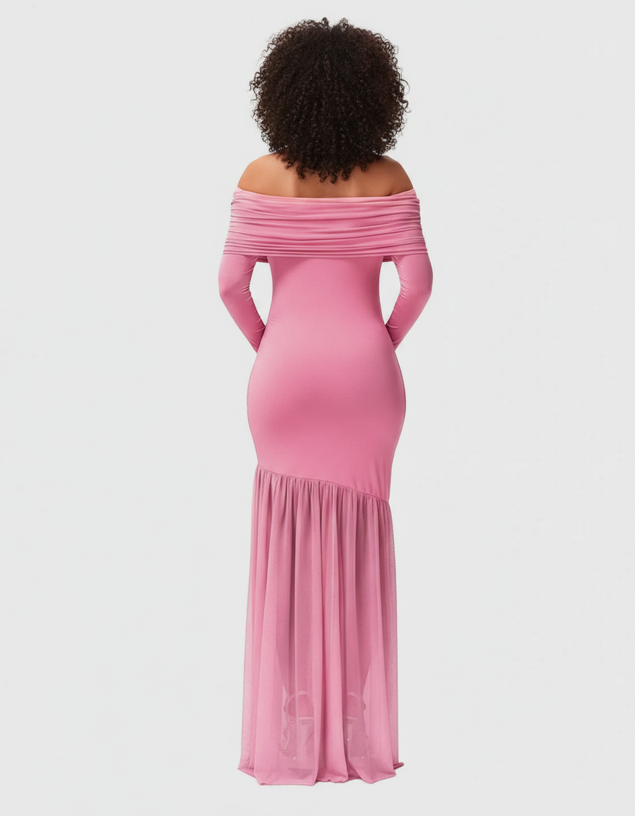 Bump Society – The Comfort Collection: Off-Shoulder Draped Maternity Photoshoot Gown-Bump Society