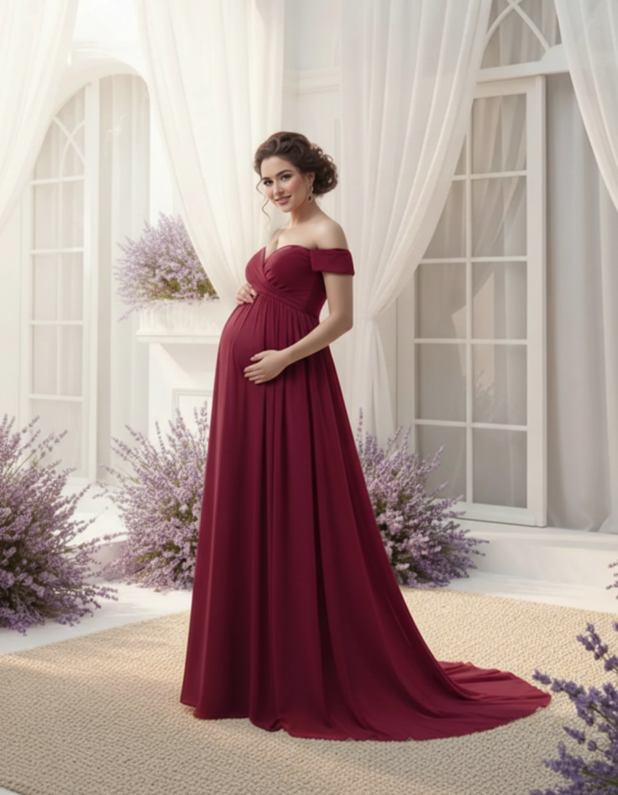 Bump Society – The Comfort Collection: Off-Shoulder Dreamy Maternity Photography Gown-Bump Society