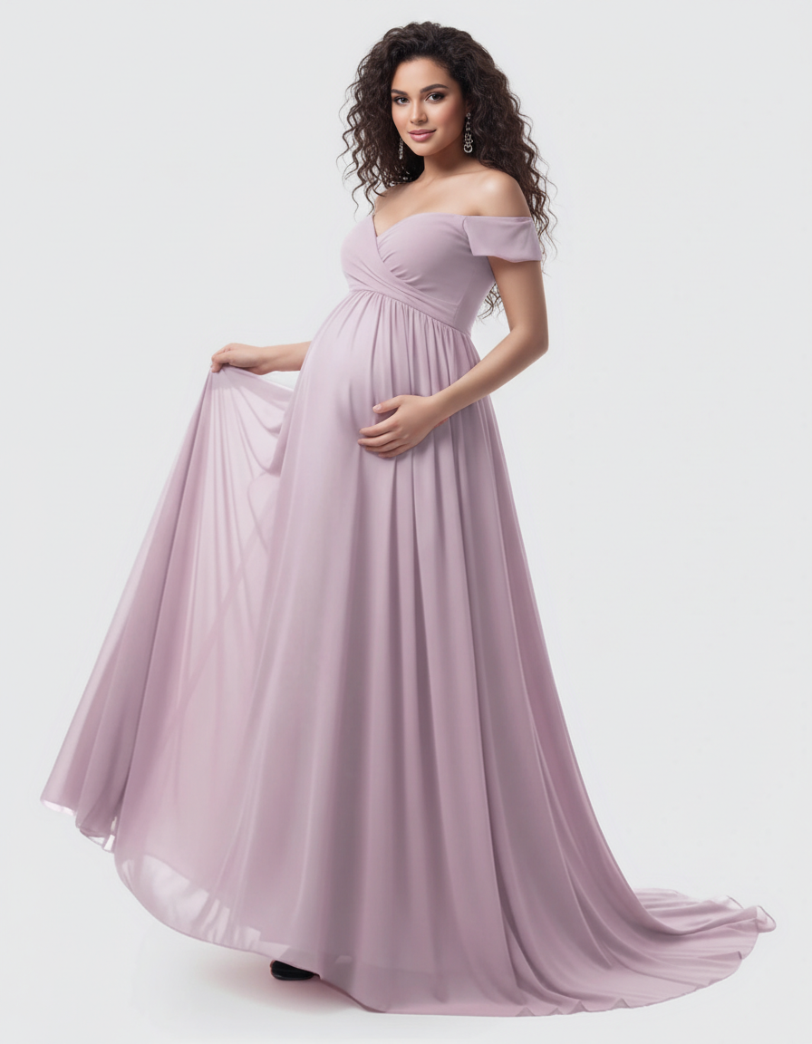 Bump Society – The Comfort Collection: Off-Shoulder Dreamy Maternity Photography Gown-Bump Society