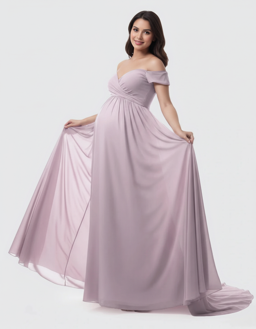 Bump Society – The Comfort Collection: Off-Shoulder Dreamy Maternity Photography Gown-Bump Society