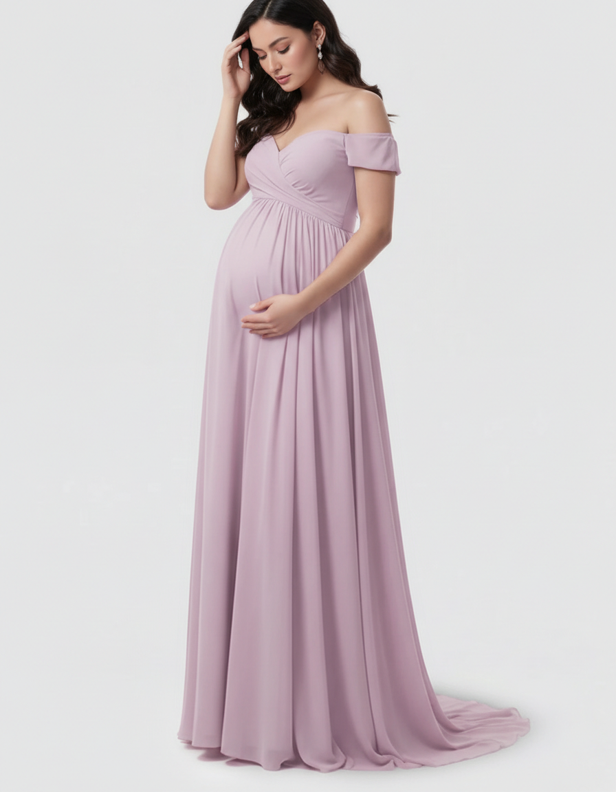 Bump Society – The Comfort Collection: Off-Shoulder Dreamy Maternity Photography Gown-Bump Society
