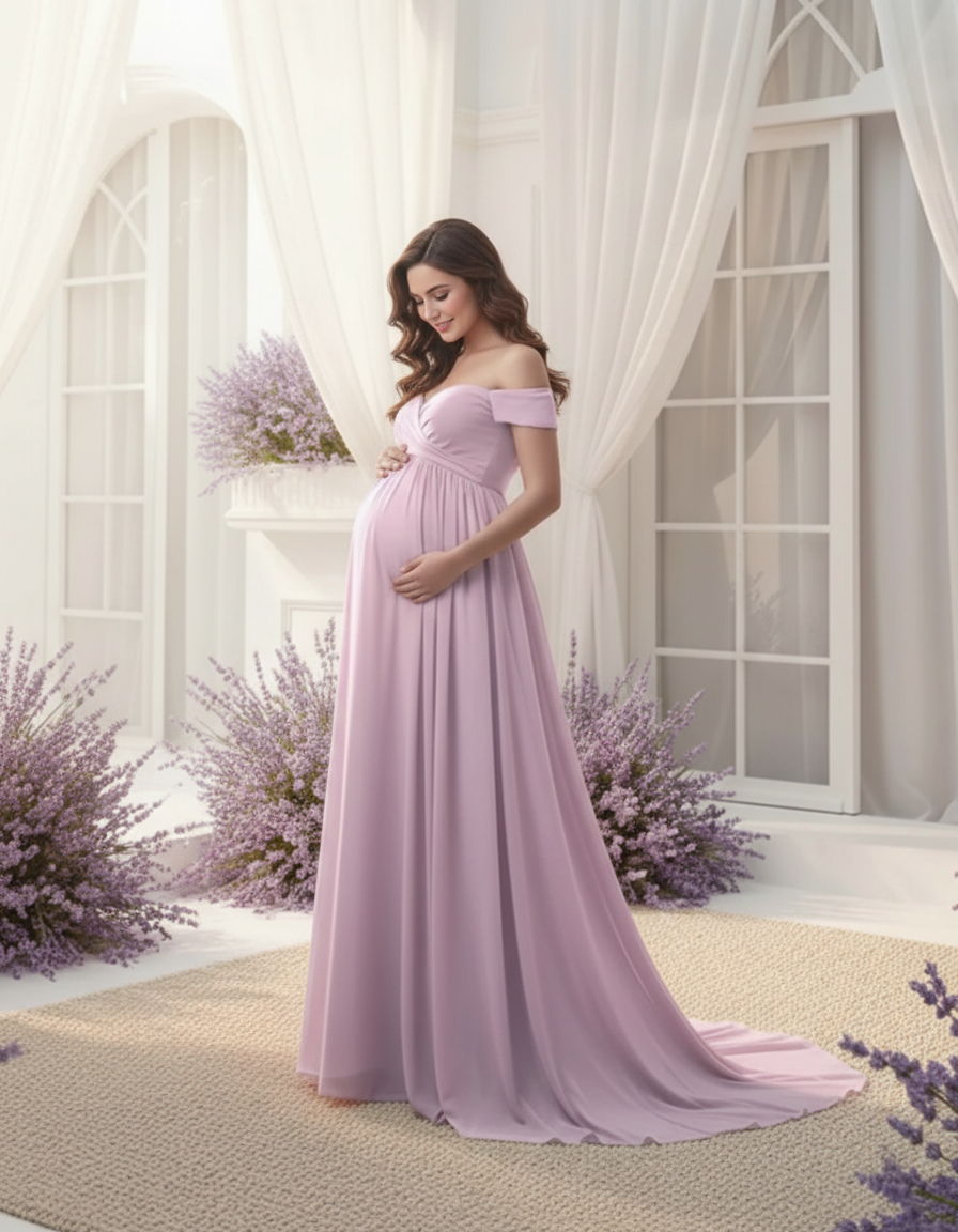 Bump Society – The Comfort Collection: Off-Shoulder Dreamy Maternity Photography Gown-Bump Society