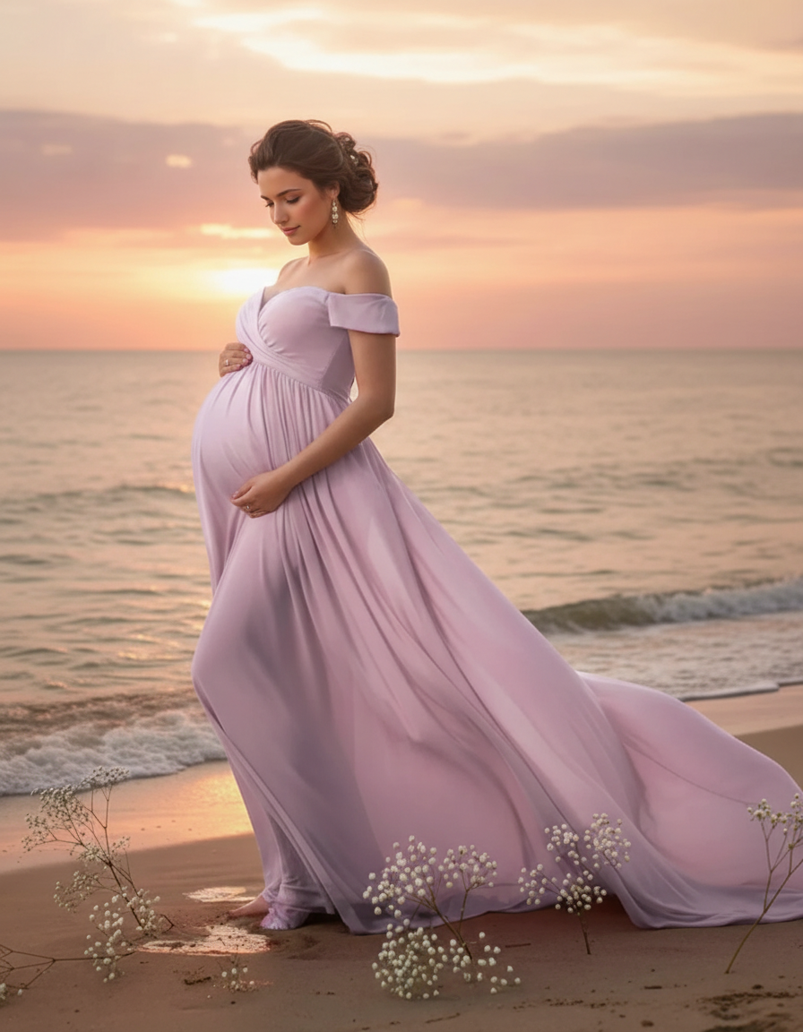 Bump Society – The Comfort Collection: Off-Shoulder Dreamy Maternity Photography Gown-Bump Society