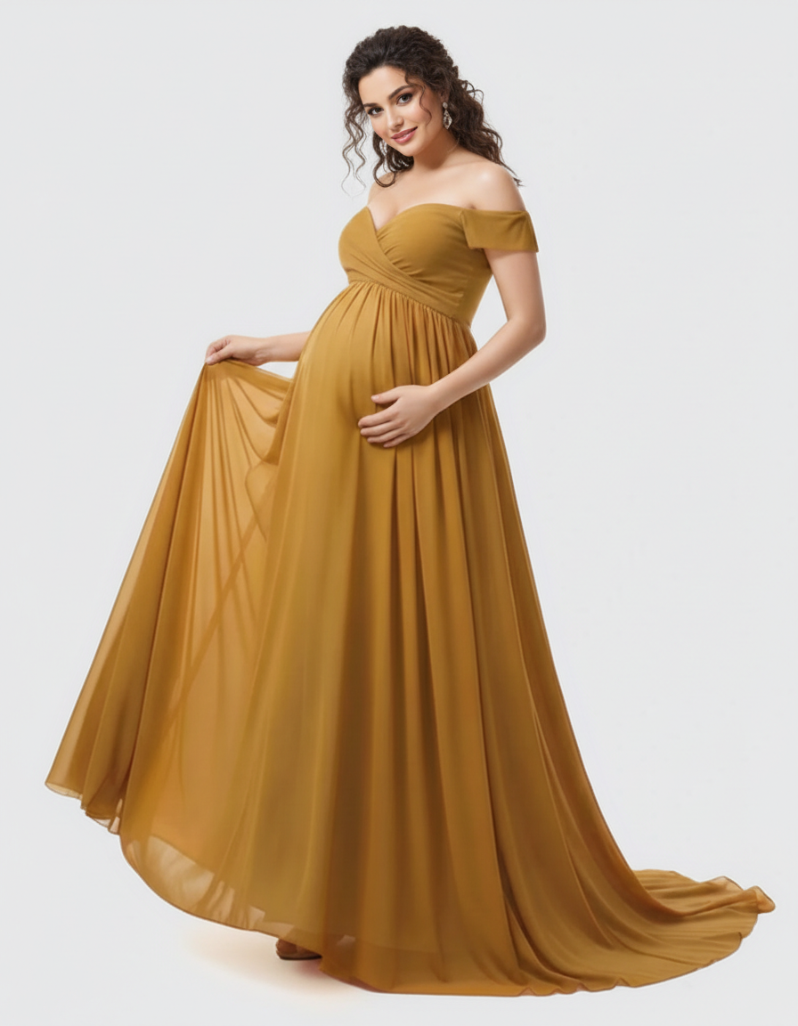 Bump Society – The Comfort Collection: Off-Shoulder Dreamy Maternity Photography Gown-Bump Society
