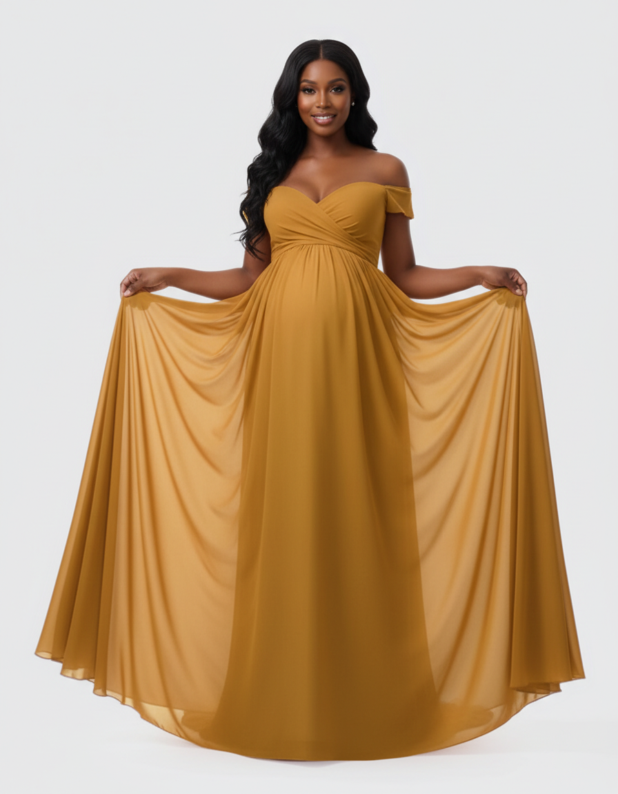 Bump Society – The Comfort Collection: Off-Shoulder Dreamy Maternity Photography Gown-Bump Society