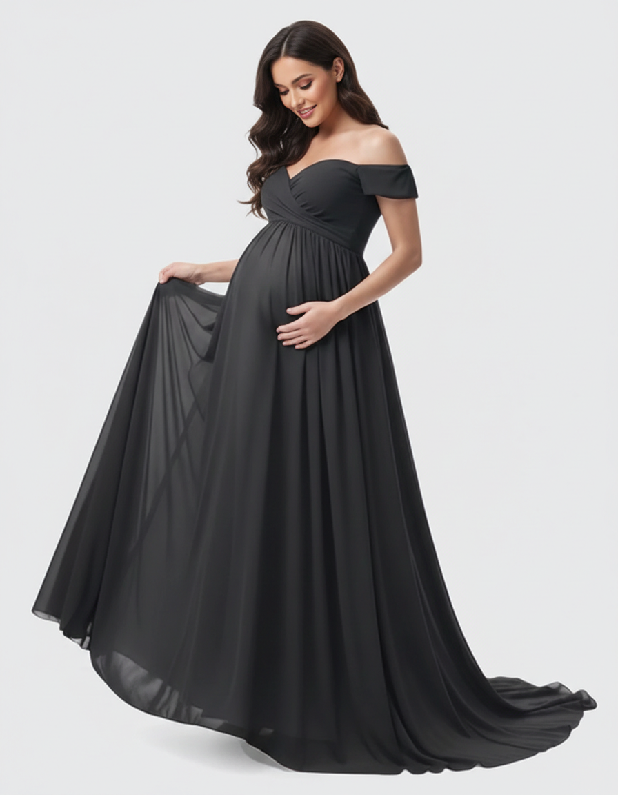 Bump Society – The Comfort Collection: Off-Shoulder Dreamy Maternity Photography Gown-Bump Society