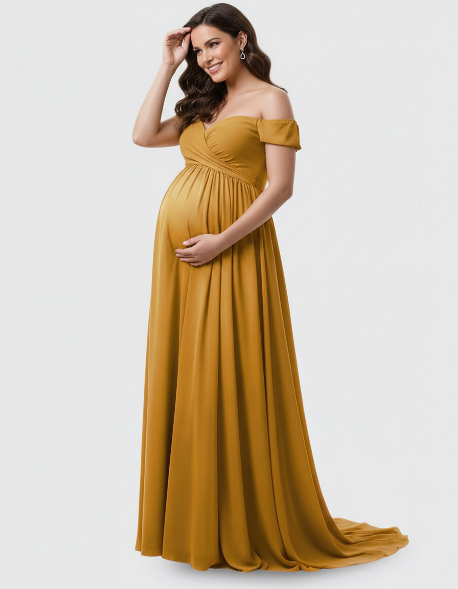 Bump Society – The Comfort Collection: Off-Shoulder Dreamy Maternity Photography Gown-Bump Society
