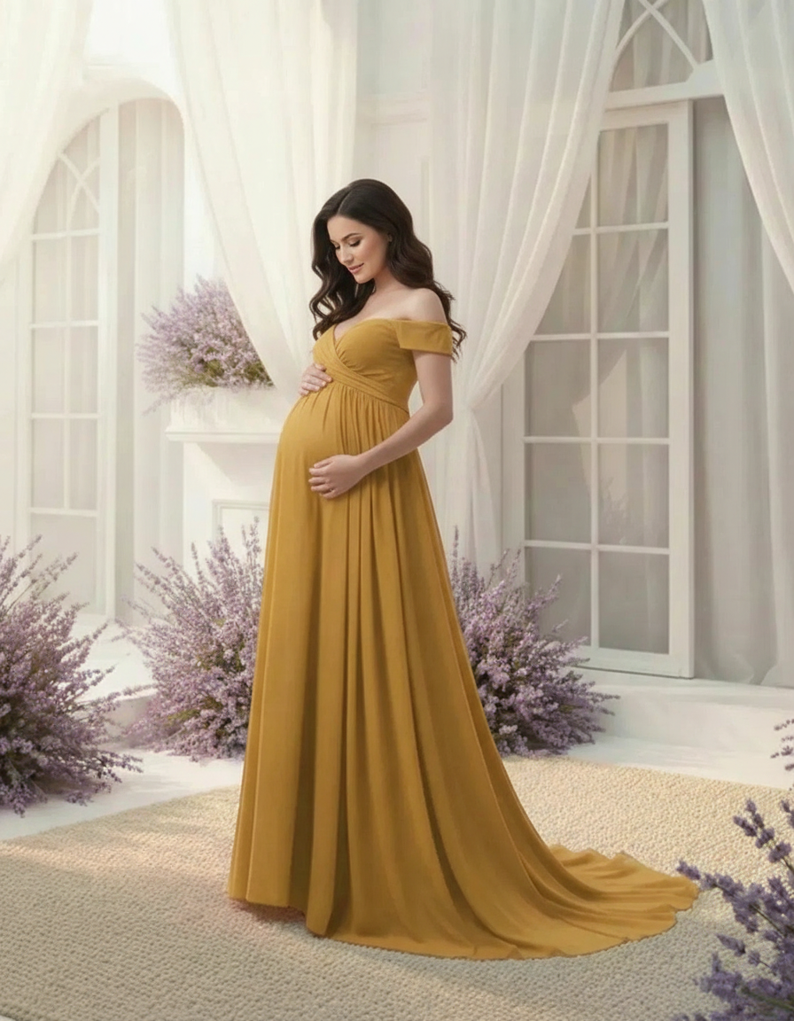 Bump Society – The Comfort Collection: Off-Shoulder Dreamy Maternity Photography Gown-Bump Society