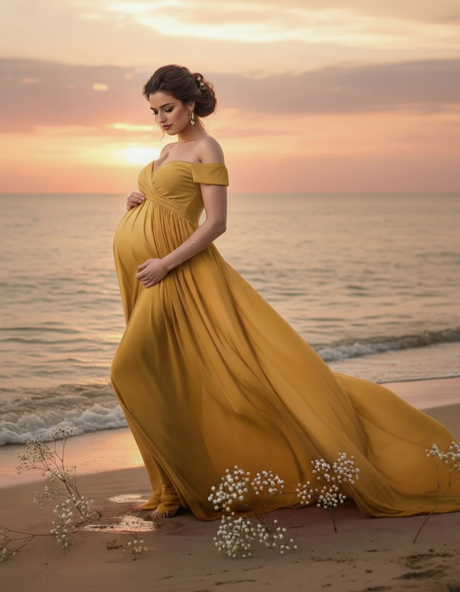 Bump Society – The Comfort Collection: Off-Shoulder Dreamy Maternity Photography Gown-Bump Society